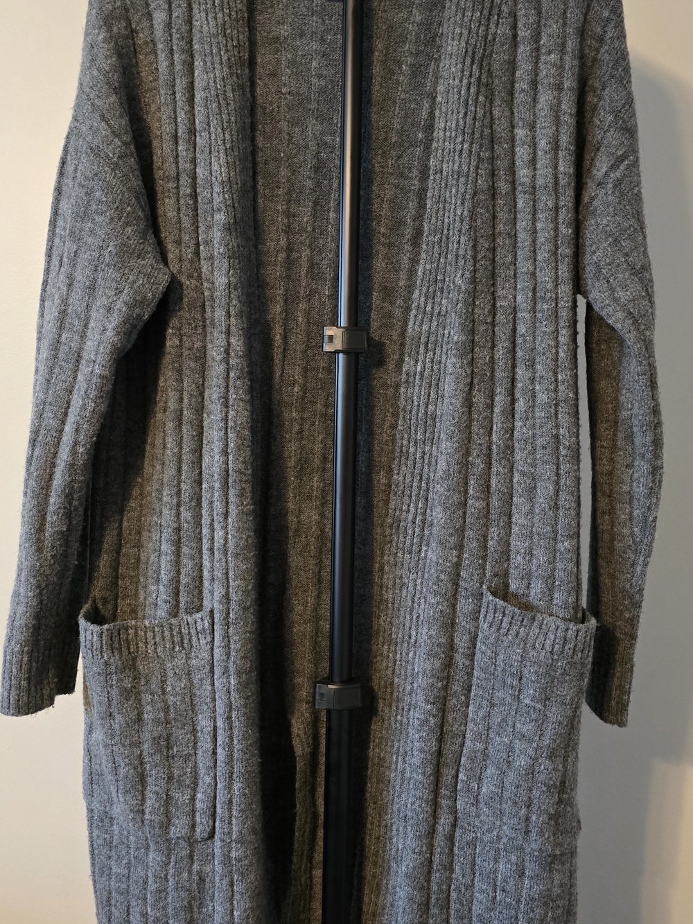 Ribbed Open-Front Cardigan - Charcoal Gray 2X